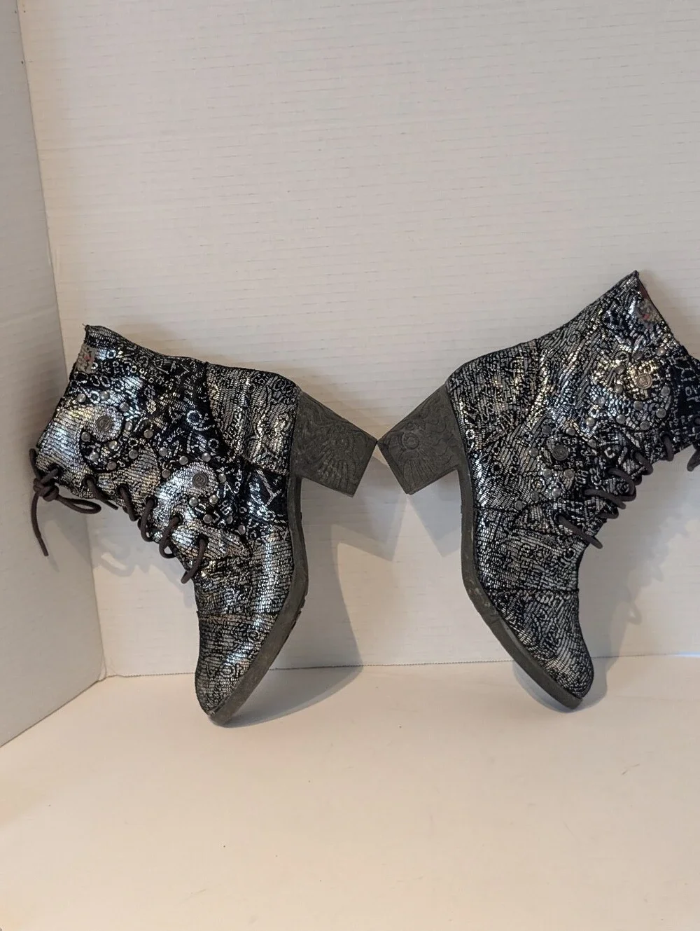 TMA EYES LEATHER Combat Boots Black with Lace Look Sz. 7